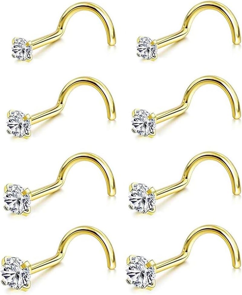 Incaton 20G Stainless Steel Nose Rings for Women Nose Rings Hoops L Shaped Nose Studs Screw Nose Piercing Jewelry for Women Men Silver Rose Gold Black Rainbow - Image 1